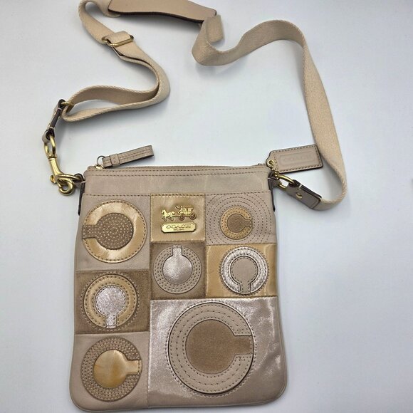 Coach Purse Madison Mia Beige Inlaid Leather Patchwork C Crossbody Bag 44299 - Picture 1 of 9